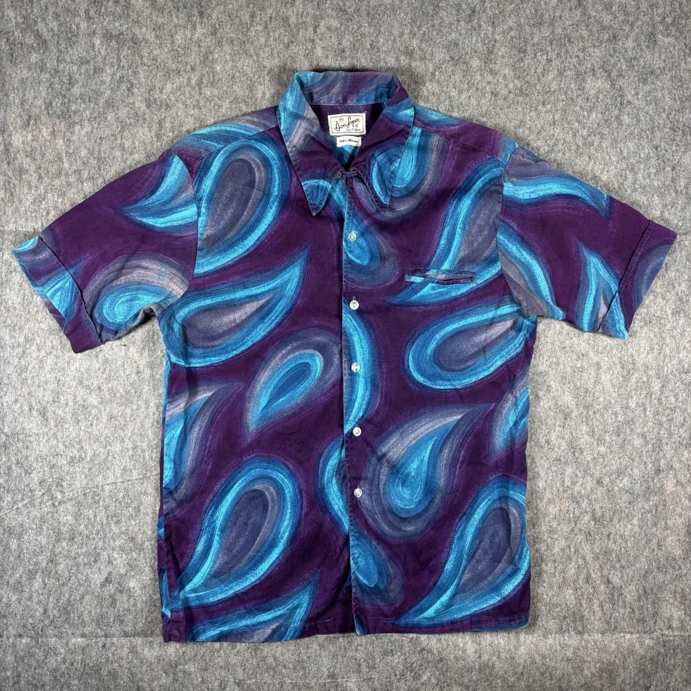 True Vintage Don Loper Loop Collar Shirt Men's Medium California Purple Blue‎